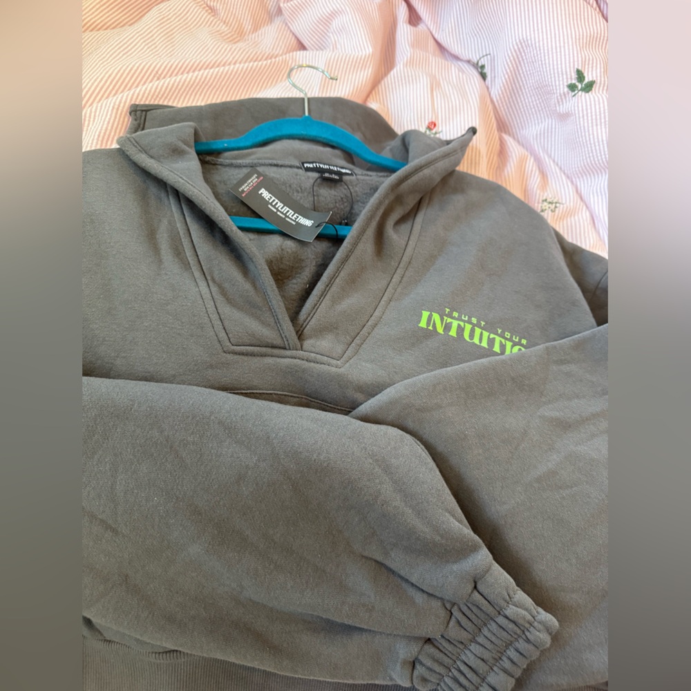Pretty little thing Gray Sweatshirt with Green and Blue Accents